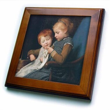 3dRose The Little Knitters, 1892 by Albert Anker 8x8 Framed Tile