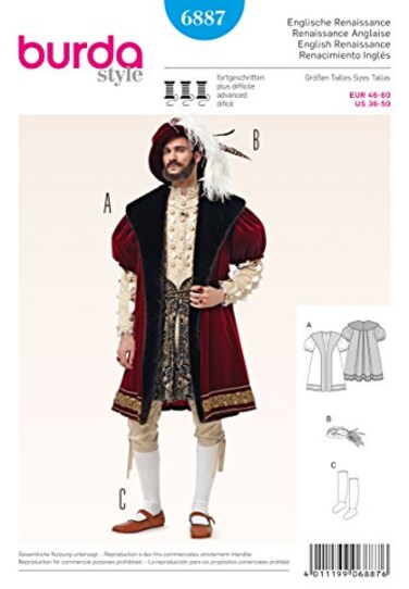 burdastyle Burda B6887 British Renaissance Costume Sewing Pattern 19 x 13 cm 46-60