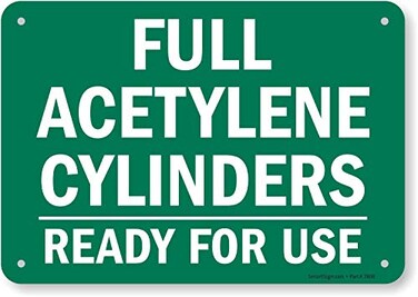SmartSign "Full Acetylene Cylinders - Ready for Use" Sign7" x 10" Plastic