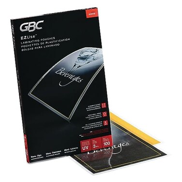 GBC Laminating Sheets, Thermal Laminating Pouches, Menu Size, 3 Mil, EZUse, 100 Pack ,3200720