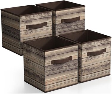 Sorbus 11 x 11 Storage Cubes, Foldable Fabric Bins ,4 Pack, Rustic Brown