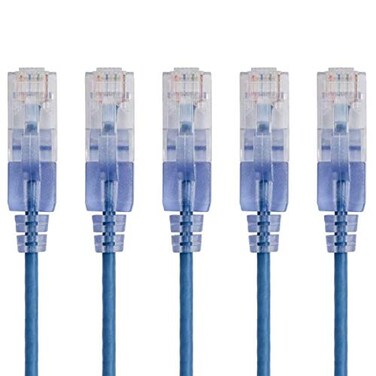 Monoprice SlimRun Cat6A Ethernet Patch Cable - Snagless RJ45 UTP Pure Bare Copper Wire 10G 30AWG 20ft Blue 5-Pack