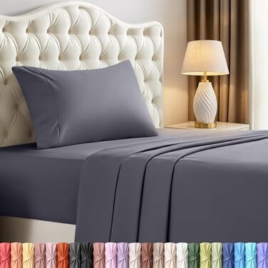 Utopia Bedding Twin Sheets Set, 3 Pieces 16" Deep Pocket Hotel Luxury Bed Sheets, Grey