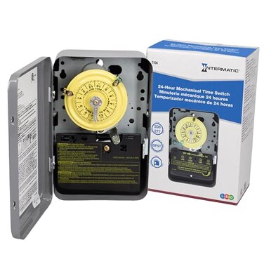 Intermatic T104 24-Hour Mechanical Timer Switch, 208-277V DPST, Indoor
