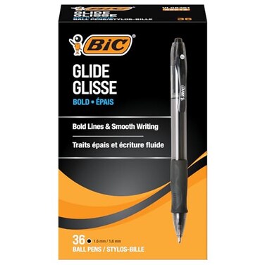 BIC Glide Bold Black Ballpoint Pens, Bold Point ,1.6mm, 36-Count Pack