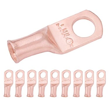 SELTERM 10pcs 8 AWG, 1/4" Stud Heavy Duty Bare Copper Battery Cable Lugs