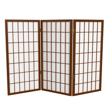 Red Lantern 3 ft. Short Window Pane Shoji Screen - Walnut - 3 Panels