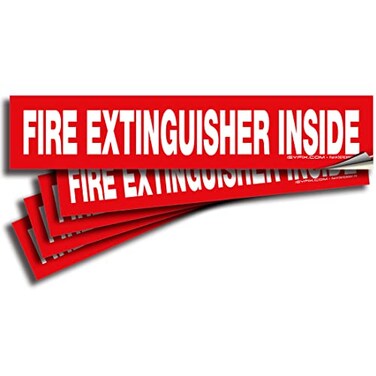 iSYFIX Fire Extinguisher Inside Sticker Sign, 9x1.7 Inch, Red, 5 Pack