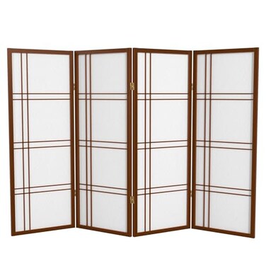 Red Lantern 4 ft. Short Double Cross Shoji Screen - Walnut - 4 Panels