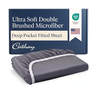 Cathay Home King Fitted Sheet Only, 14" Deep Pocket Ultra Soft, Grey