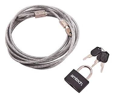 Amtech T1695 Security Cable and Padlock, 3 m x 4 mm