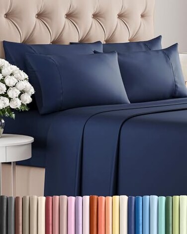 CGK Unlimited Queen 6 Piece Bed Sheet Set - Soft, BreathableCooling Sheets - Navy Blue