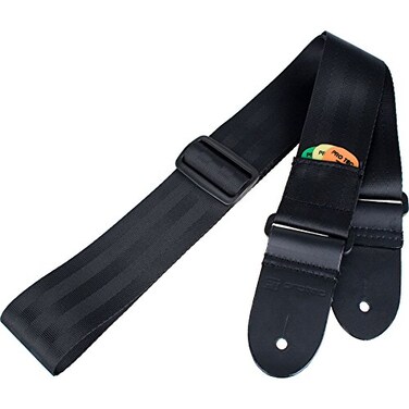 Protec Pro Tec GSS1 Seatbelt Guitar Strap with Thick Leather Ends and Pick Pocket Abdominal Support Black Regular