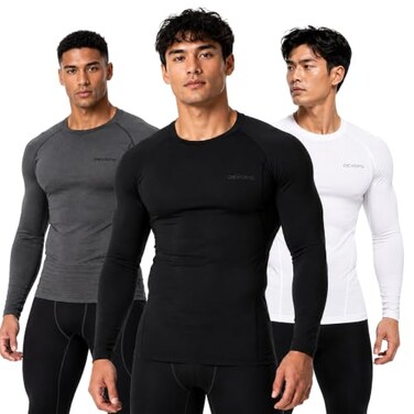 DEVOPS 3 Pack Men's Cool Dry Compression Baselayer Long Sleeve Shirts Top