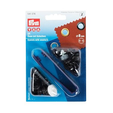 PRYM 541376 Eyelets with washers Size 8mm inside; black oxidized, 24 pieces