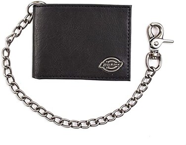 Dickies Men's RFID Everyday Leather Bifold Chain Wallet, Pebbled Black, One Size