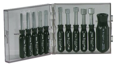 Xcelite PS121MM 11 Piece Compact Convertible Nutdriver Set with Clear Plastic Case, Black Handles
