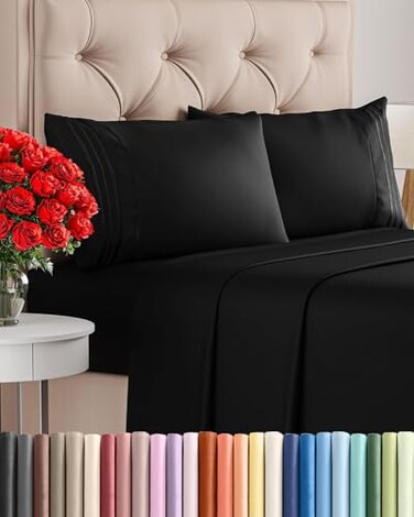 CGK Unlimited Full Size 4 Piece Sheet Set - Comfy BreathableCooling Sheets - Black