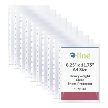 C-Line Top Loading Heavyweight Poly Sheet Protectors, Clear, A4 Size, 11.75 x 8.25 Inches, 50 per Box ,08013