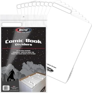BCW Comic Dividers - 24 White1 Printed Index DividerArchival Polyethylene Plastic DividersOrganize Comics in Storage BoxesWrite-On Index Tab
