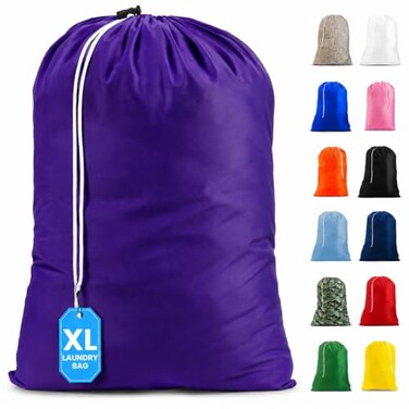 Handy Laundry Extra Large Heavy Duty Laundry Bag, 30" x 40" Nylon, DurableMachine Washable, Locking Drawstring Closure, Fits Hamper or Basket, TravelDorm Room Essentials, Purple