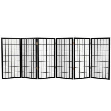 Red Lantern 3 ft. Short Window Pane Shoji Screen - Black - 6 Panels