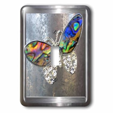 3dRose Silver frame with glitter art butterflies single toggle switch