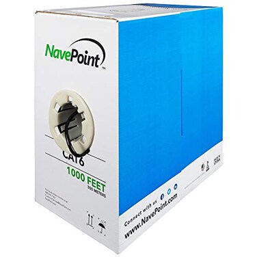 NavePoint Cat6 ,CCA, 1000ft, Black, Solid Bulk Ethernet Cable, 550MHz, 23AWG 4 Pair, Unshielded Twisted Pair ,UTP