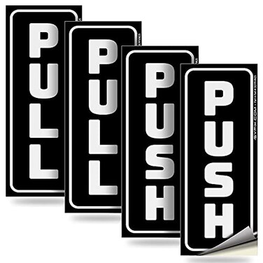 iSYFIX Push Pull Stickers Sign, 2x5 inch, Black/White, 2 Sets