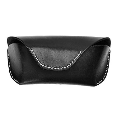 ZLYC Genuine Leather Semi Hard Eyeglass Case with Belt Loop, Black