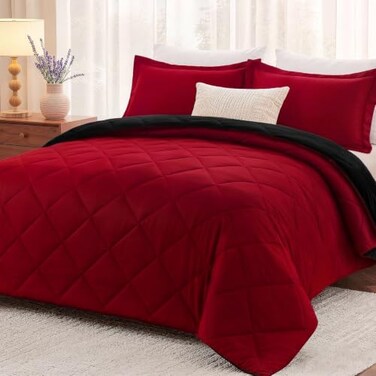 downluxe Comforter Set Reversible Bedding Sets, Black/Red, Queen