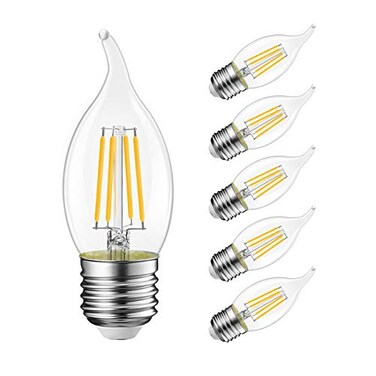 LVWIT Flame Tip LED Filament Bulb Candelabra E26 Base Dimmable 4.5W ,60W EquivalentB11 Chandelier Candle Light Bulb¼Œ2700K Warm White 6-Pack