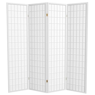 Red Lantern 6 ft. Tall Window Pane Shoji Screen - White - 4 Panels