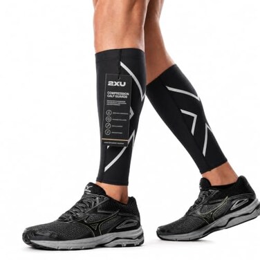 2XU Compression Calf Guards, Black/Black, Small
