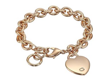 GUESS "Basic" Rose Gold G Logo Heart Link Bracelet