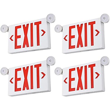 TORCHSTAR 4-Pack LED Red Letter Exit Sign with Emergency Lights White