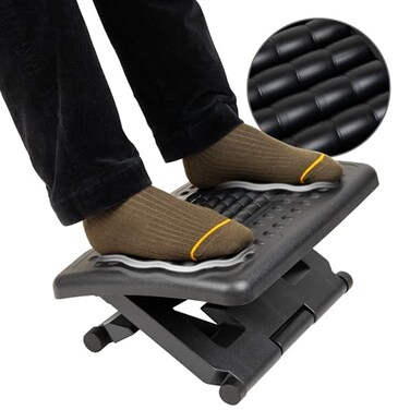 Mind Reader Adjustable Height Ergonomic Foot Rest with Massage Rollers, Black