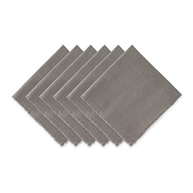 DII Everyday Collection, Fringed Solid Tabletop, Napkin Set, Gray, 6 Piece