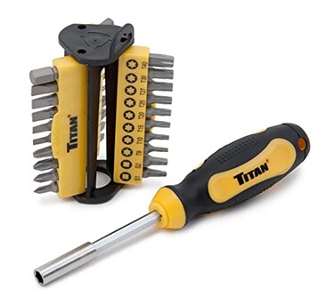 Titan 16068 31-Piece Multi-Bit Screwdriver SetSlotted, Hex, Phillips, Pozi, Square, Star Bits