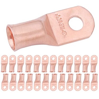 SELTERM 25pcs 2/0 AWG 5/16" Stud Heavy Duty Bare Copper Battery Wire Lugs