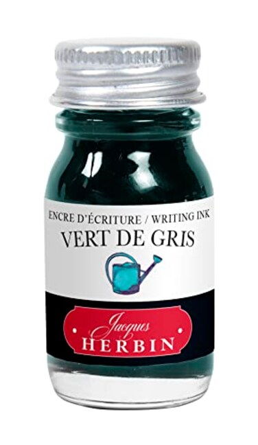 Jacques Herbin - Ref 11507T - Writing Ink for Fountain PensRollerball Pens - Vert de Gris/Green-Grey - 10ml Bottle - No Packaging, Zero Waste Objective - Grey-Coloured Ink