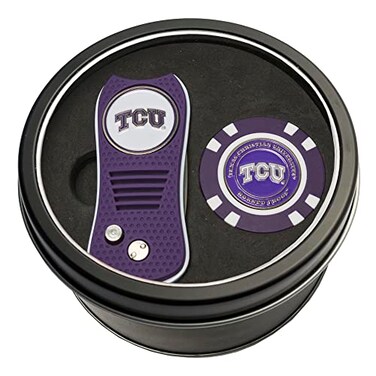 Team Golf NCAA TCU Horned Frogs Tin Gift Set with Switchfix Divot Tool and Golf Chip