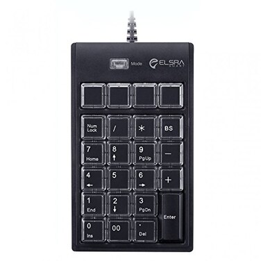 E ELSRA ELSRA USB Wired Programming Numeric Keypad ControlPad Black PK-2068,23 Key, 2-Layer Programmable, 2 USB Hubfor Windows