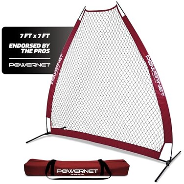 PowerNet Portable Baseball Practice Net for Pitching and Hitting, Softball Pitching Net, Pop Up Batting Cage Net Coach Shield from Errant Throws, Backyard Outdoor Training, 7 FT I-Screen ,Black