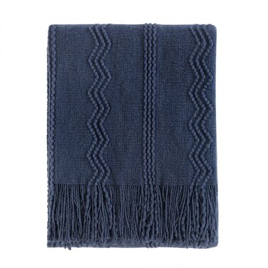 BOURINA Navy Throw Blanket 50x60 Inch Boho Knitted Soft Throw Sofa Blanket