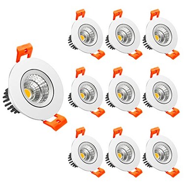 LightingWill 2inch LED Dimmable Downlight, 3W COB Recessed Ceiling Light, Daylight White 5500K-6000K, CRI80, 25W 220LM Halogen Bulbs Equivalent, White ,10 Pack