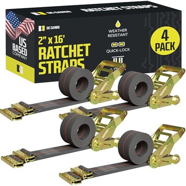 DC Cargo Mall E Track Ratchet Straps, Heavy Duty Cargo Tie-Down E Track Straps 2" x 16', ,4 Pack, GreyE Track Spring Fittings Tie Down Motorcycle, Vans, Trucks, Trailers