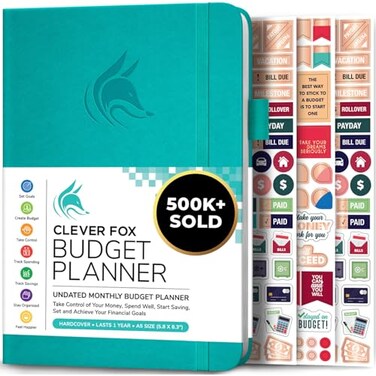 Clever Fox Budget Planner, Monthly Bill Tracker Book 5.8"x8.3" Turquoise