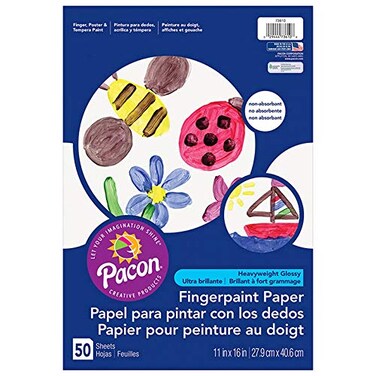 PACON PAC73610 Finger Paint Paper, 11" x 16", White, 50 Sheets