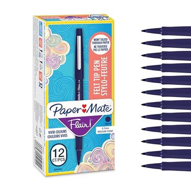 Paper Mate Flair Felt Tip PensMedium Point ,0.7mmNavy Blue12 Count